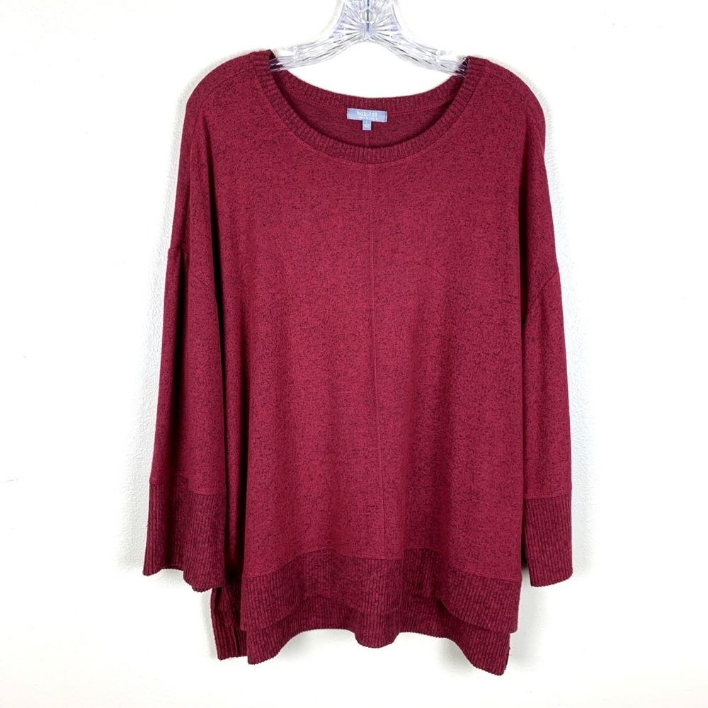 Habitat Clothes to Live In Sweater Knit Top Tunic Red Size L Boho Rayon Stretch